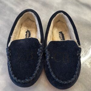 Lands End Toddler Moccasin Slipper Slide On Fur Lined Size 9 Monogrammed CB